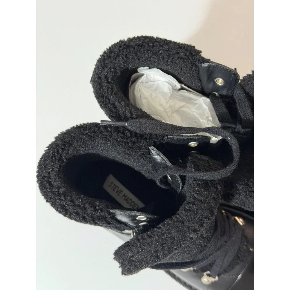 NWOB Steve Madden Reyen Lace-Up Lug-Sole Hiker Boots Black Size 8.5 - Picture 5 of 7